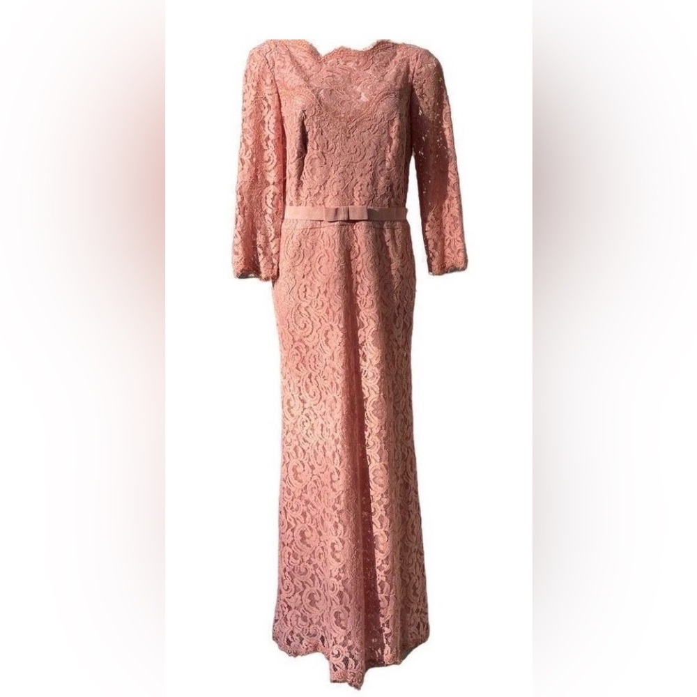 Tadashi Shoji blush Evening Dress Gown Cocktail Wedding Lace Lined Pink Size 12